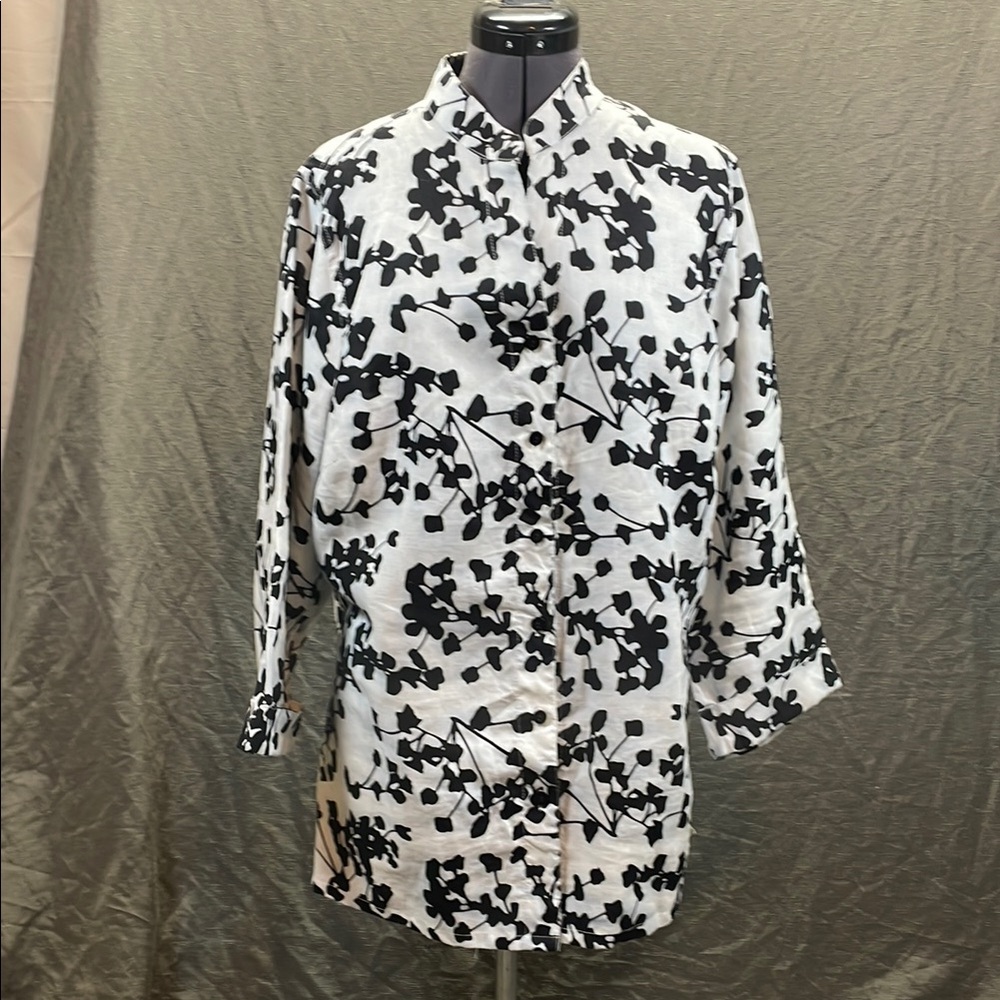Jillian Jones , LINEN, plus size 3/4 Sleeve Mandarin Collar Tunic